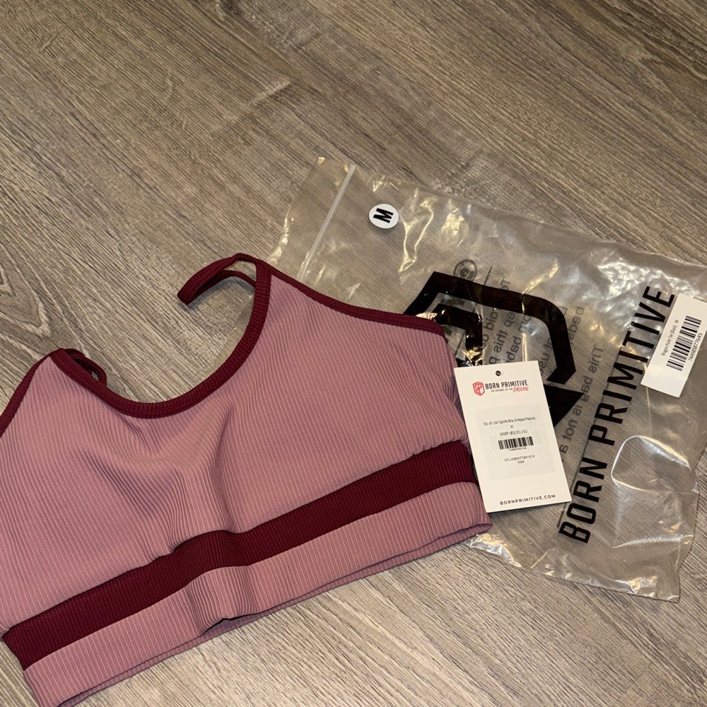 NWT Born Primitive Ribbed Sports Bra - Mauve and Burgundy - size medium